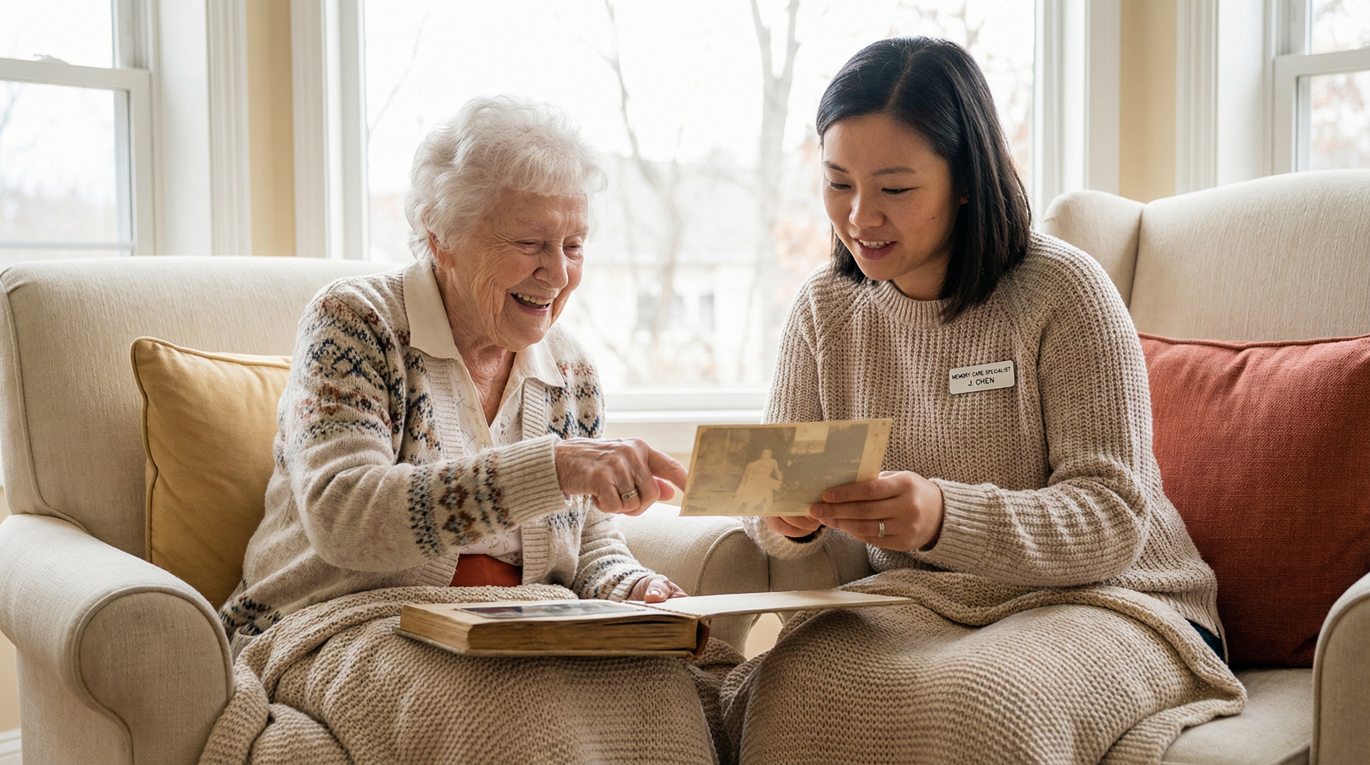Trained dementia care specialist providing compassionate respite care to elderly person with Alzheimer's